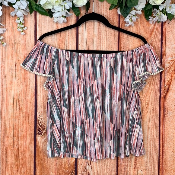 Lush Tops - Lush Chic Geo Print Off The Shoulder Crop Blouse